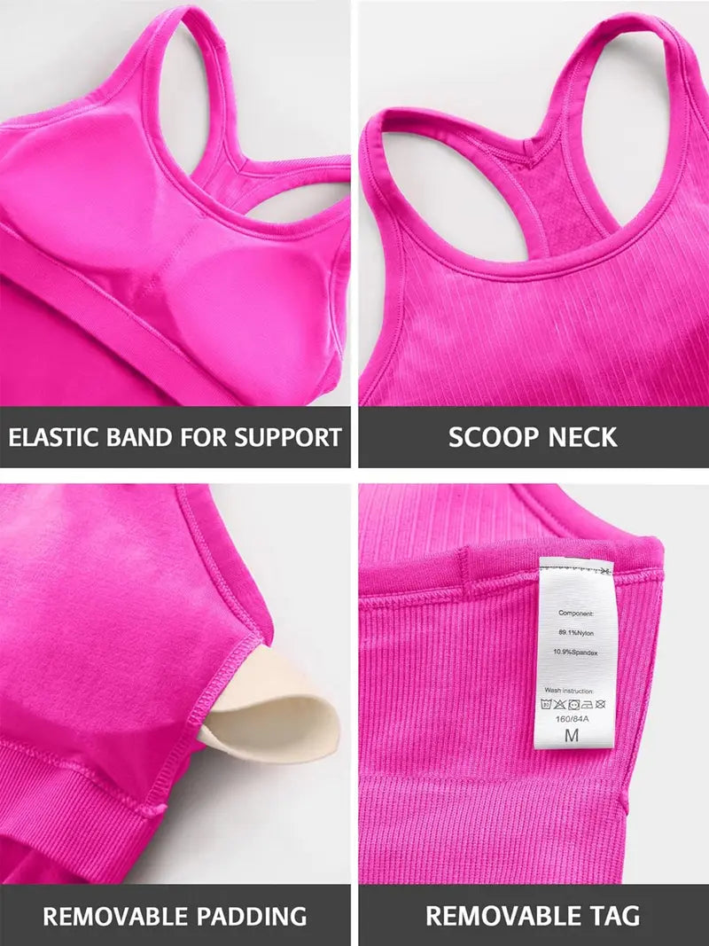 Seamless Ribbed Workout Tank Tops with Built-in Bra Support
