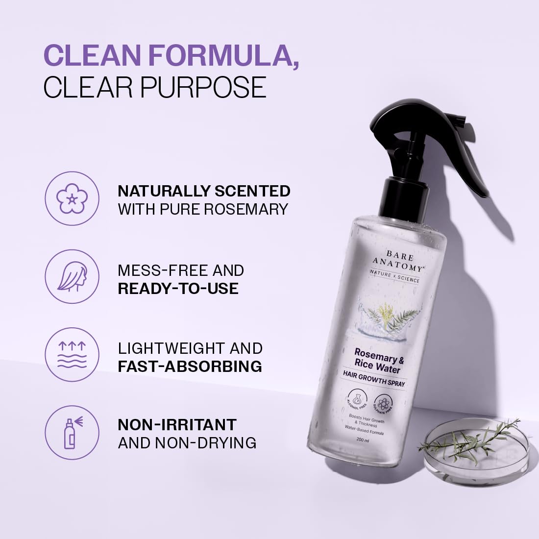Rosemary Hair Spray - Lightweight Rice Water Formula For Softer, Fuller-Looking Hair