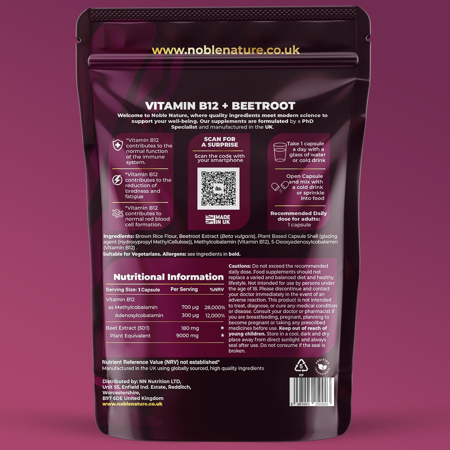 Beetroot & Dual B12 Capsules - Red Blood Cell Formation & Energy Support For Daily Vitality