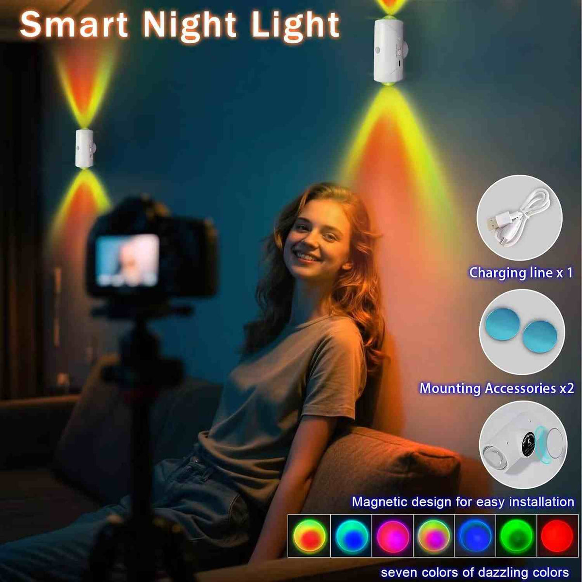 Wireless Motion Sensor Wall Sconces with Magnetic RGB Lighting