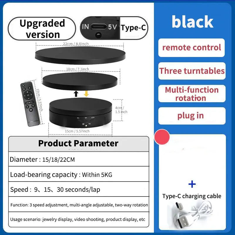 360° Product Shooting Turntable - 3-Plate Remote Control Display Stand For Better Product Videos