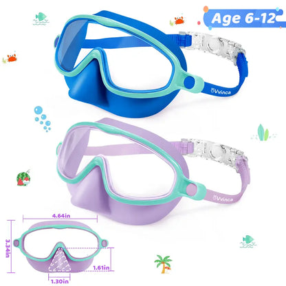 Kids Swim Goggles - Integrated Nose Cover For Worry-Free Swimming