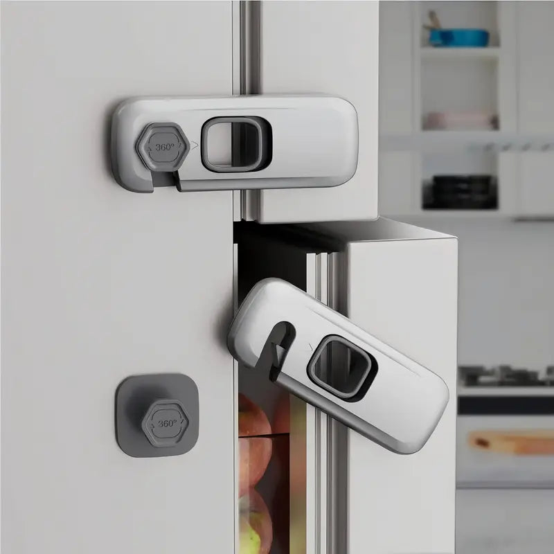 Adhesive Safety Lock - Slide & Rotate Design For Safer Cabinets & Appliances