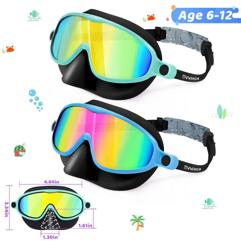 Kids Swim Goggles - Integrated Nose Cover For Worry-Free Swimming