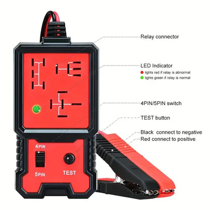 Universal 12V/24V Automotive Relay Tester - Fast 4 & 5 Pin Circuit Diagnostic Tool with LED Indicator for Cars, Trucks & RVs