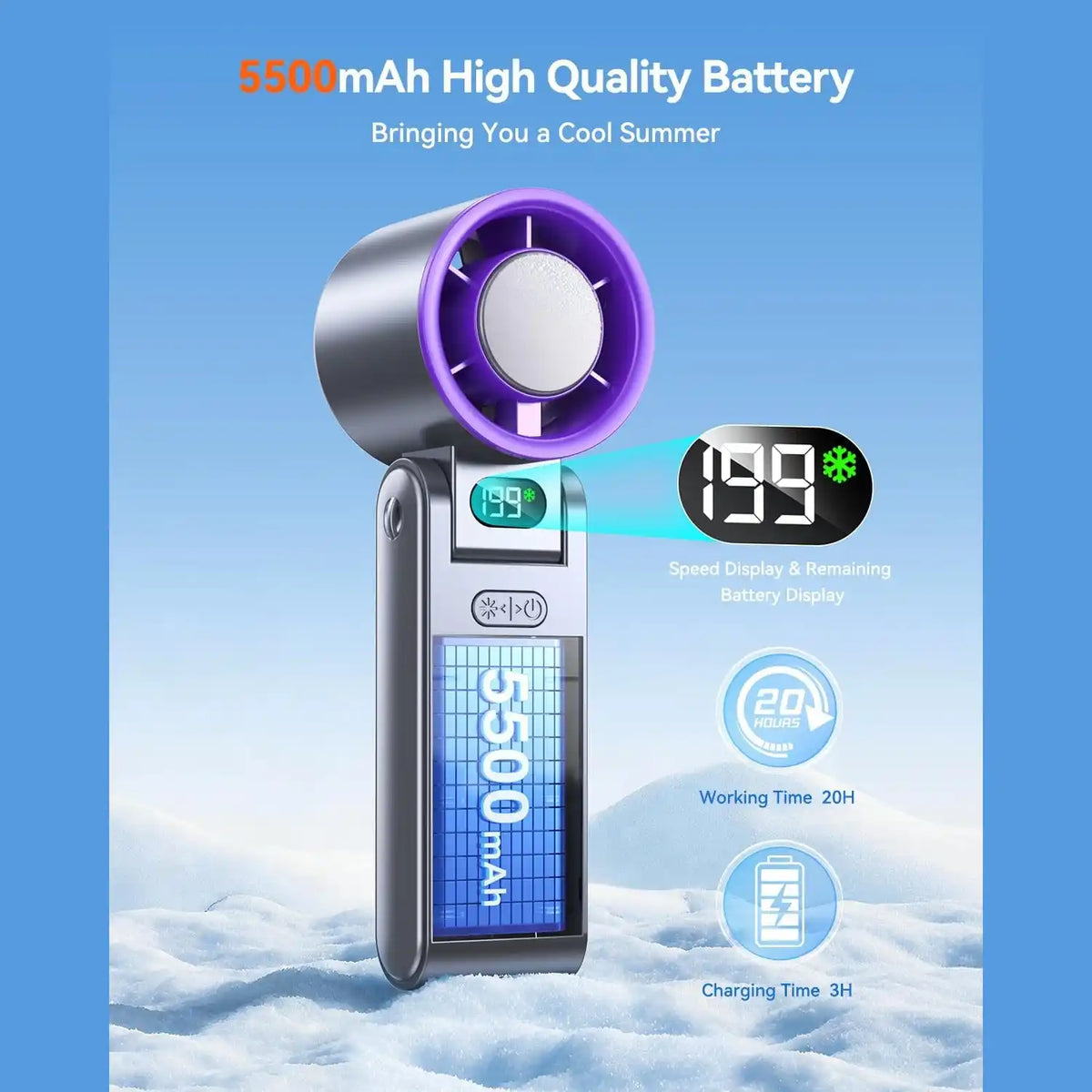 Portable Turbo Fan - 199-Speed Adjustable Airflow For Instant Personal Cooling