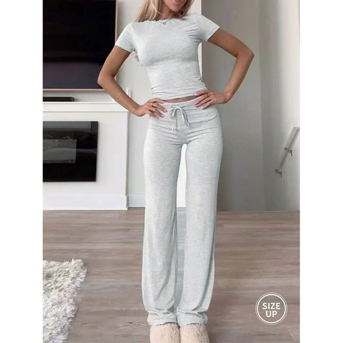 Ultra-Soft Slim Fit Short Sleeve Top & Wide Leg Lounge Set