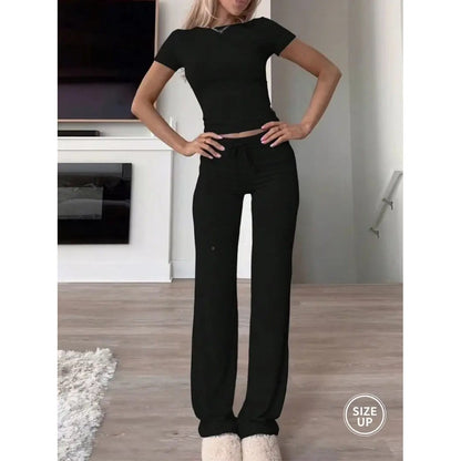 Ultra-Soft Slim Fit Short Sleeve Top & Wide Leg Lounge Set