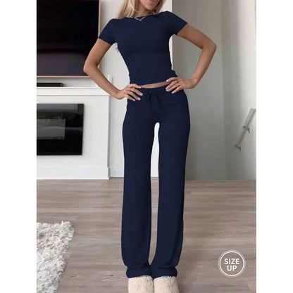Ultra-Soft Slim Fit Short Sleeve Top & Wide Leg Lounge Set