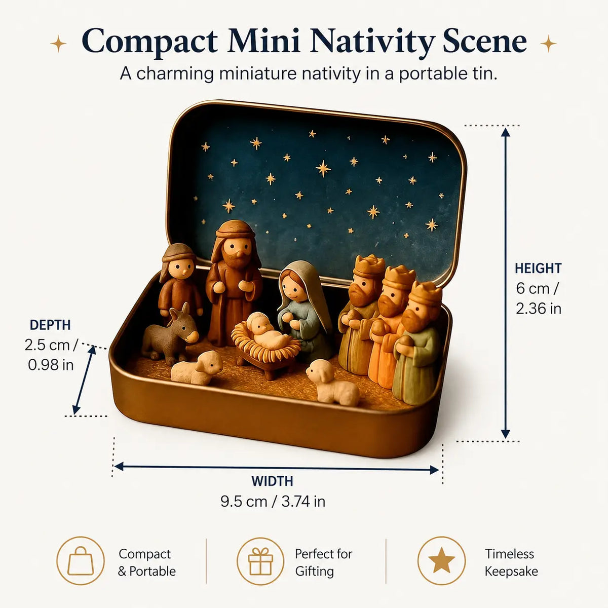 Portable Mini Christmas Nativity Scene Set in Storage Tin