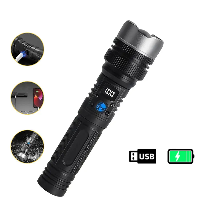 2-in-1 Rechargeable Flashlight - Built-In Power Bank For Emergency Lighting