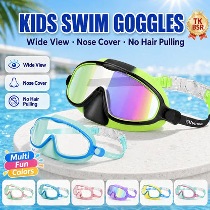Kids Swim Goggles - Integrated Nose Cover For Worry-Free Swimming