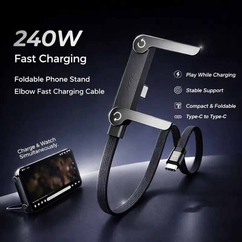 2-in-1 Charging Cable – Built-In Foldable Stand For Hands-Free Charging