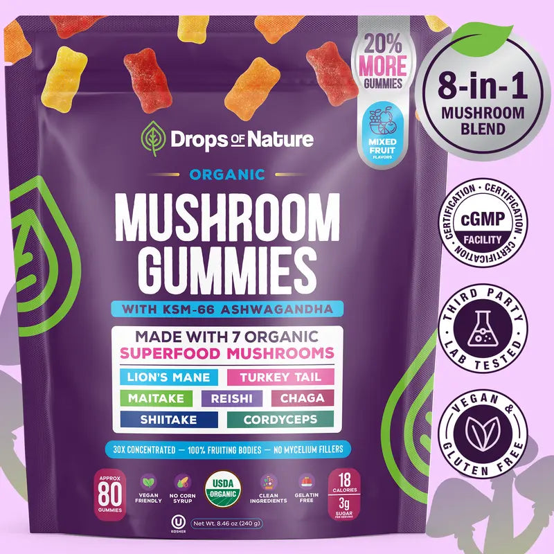 Mushroom Gummies - 8-in-1 Mushroom Blend For Focus, Calm & Daily Energy