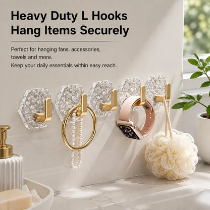 Self-Adhesive L Hooks - Strong No-Drill Hold For Easy Organization
