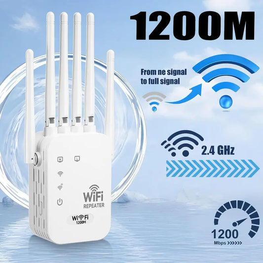 WiFi Extender - 1200Mbps Signal Booster With 6 Antennas For Stronger Home Coverage