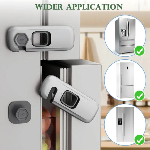 Adhesive Safety Lock - Slide & Rotate Design For Safer Cabinets & Appliances