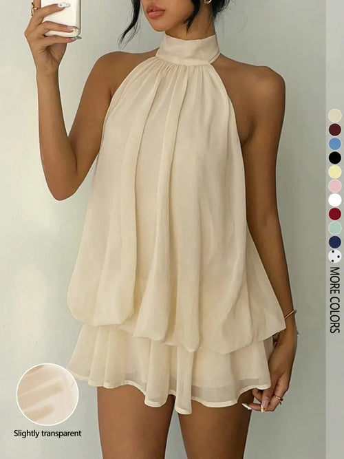 Effortless Backless Halter Flowy One-Piece Jumpsuit