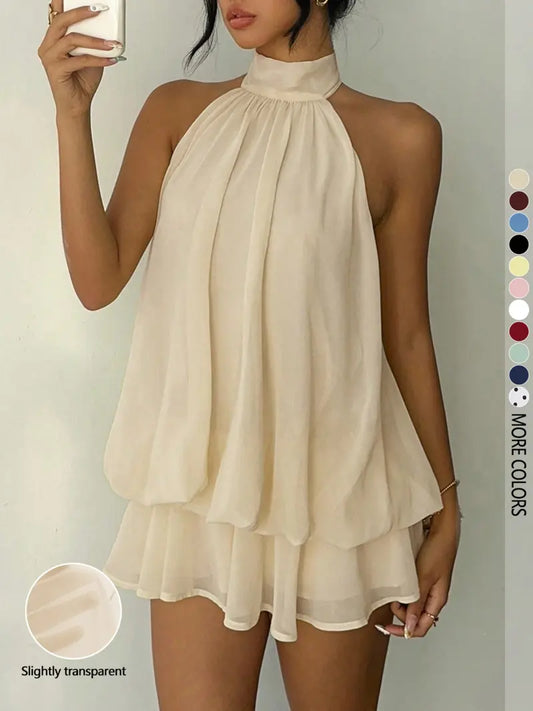 Effortless Backless Halter Flowy One-Piece Jumpsuit