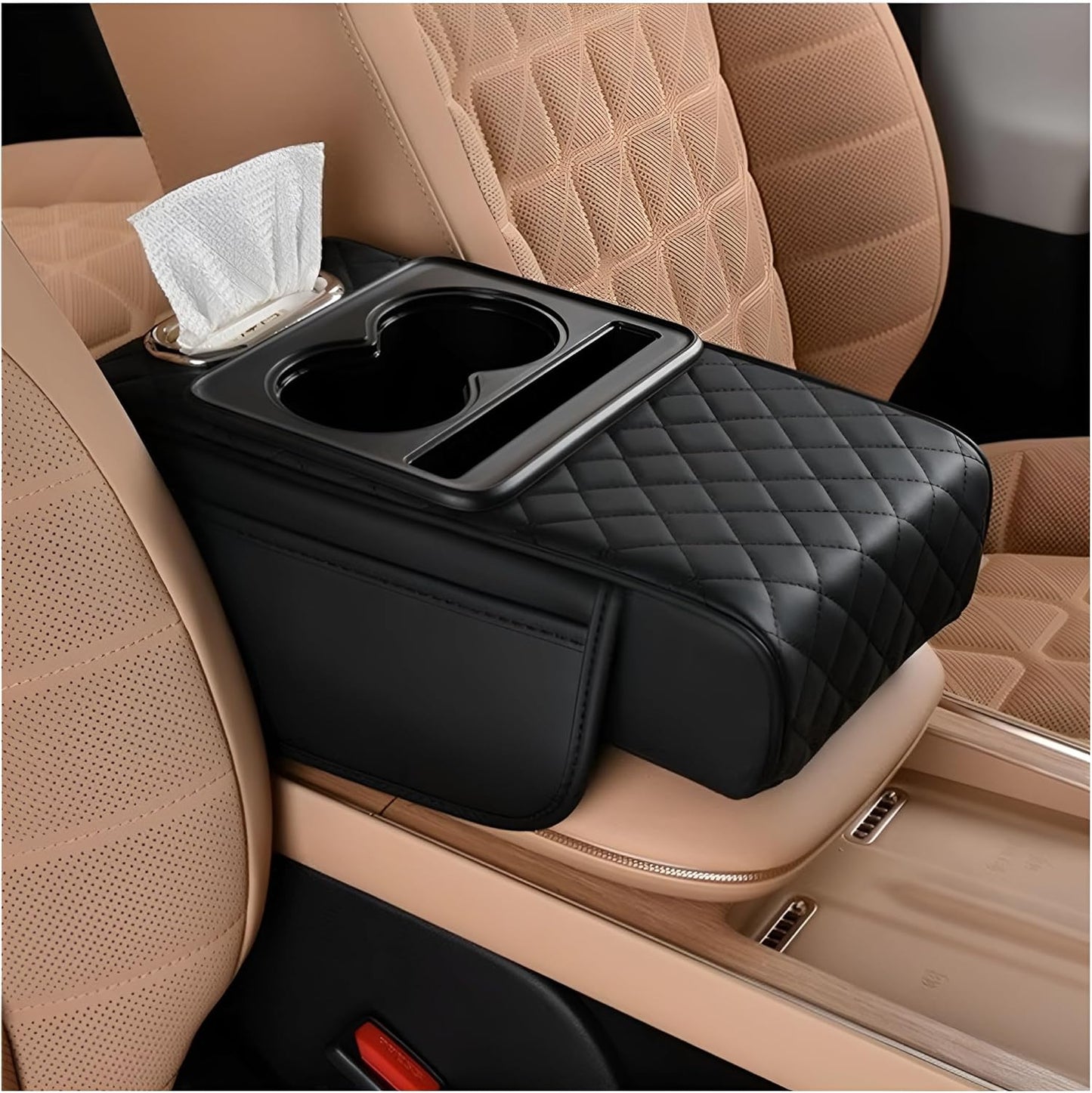 4-in-1 Premium Car Armrest Cushion with Integrated Storage & Dual Cup Holders