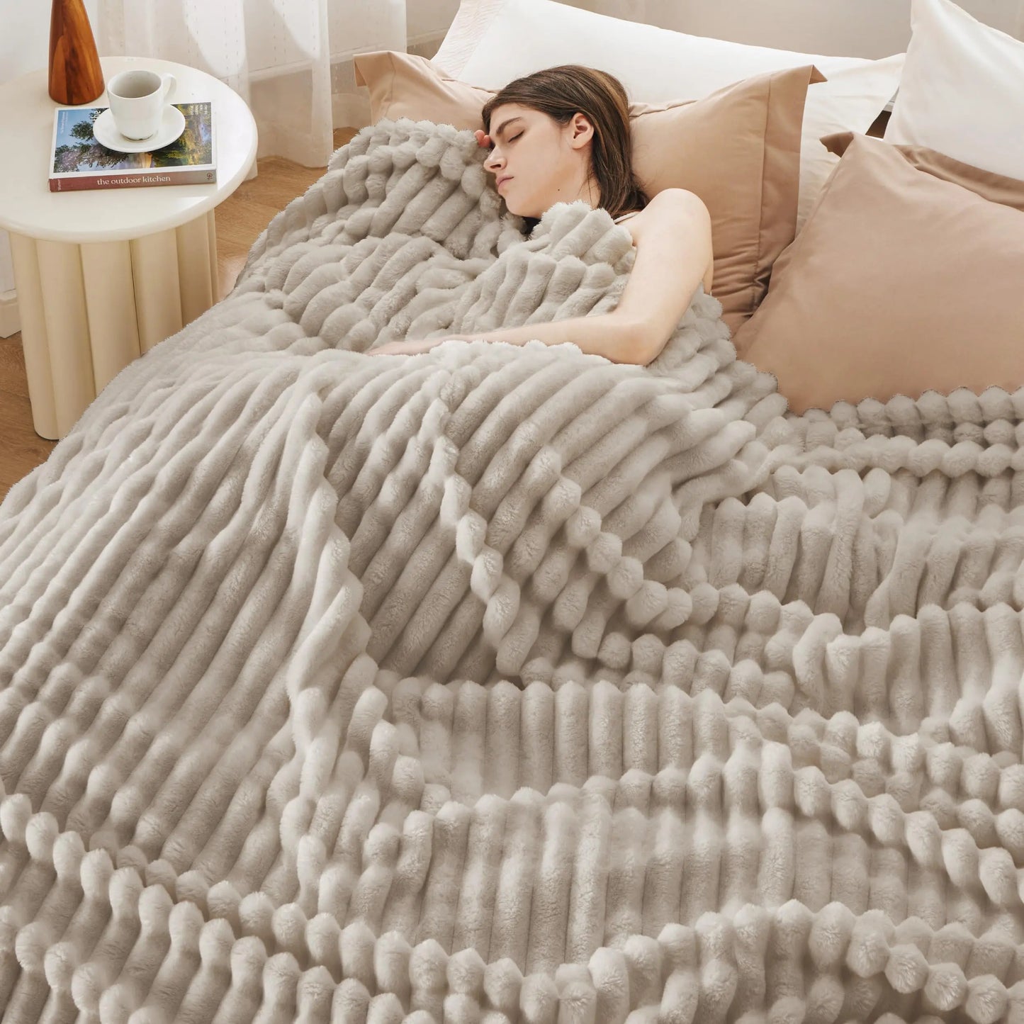 Ultra-Soft 3D Ribbed Fleece Throw Blanket | Cozy, Lightweight & Decorative