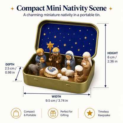 Portable Mini Christmas Nativity Scene Set in Storage Tin