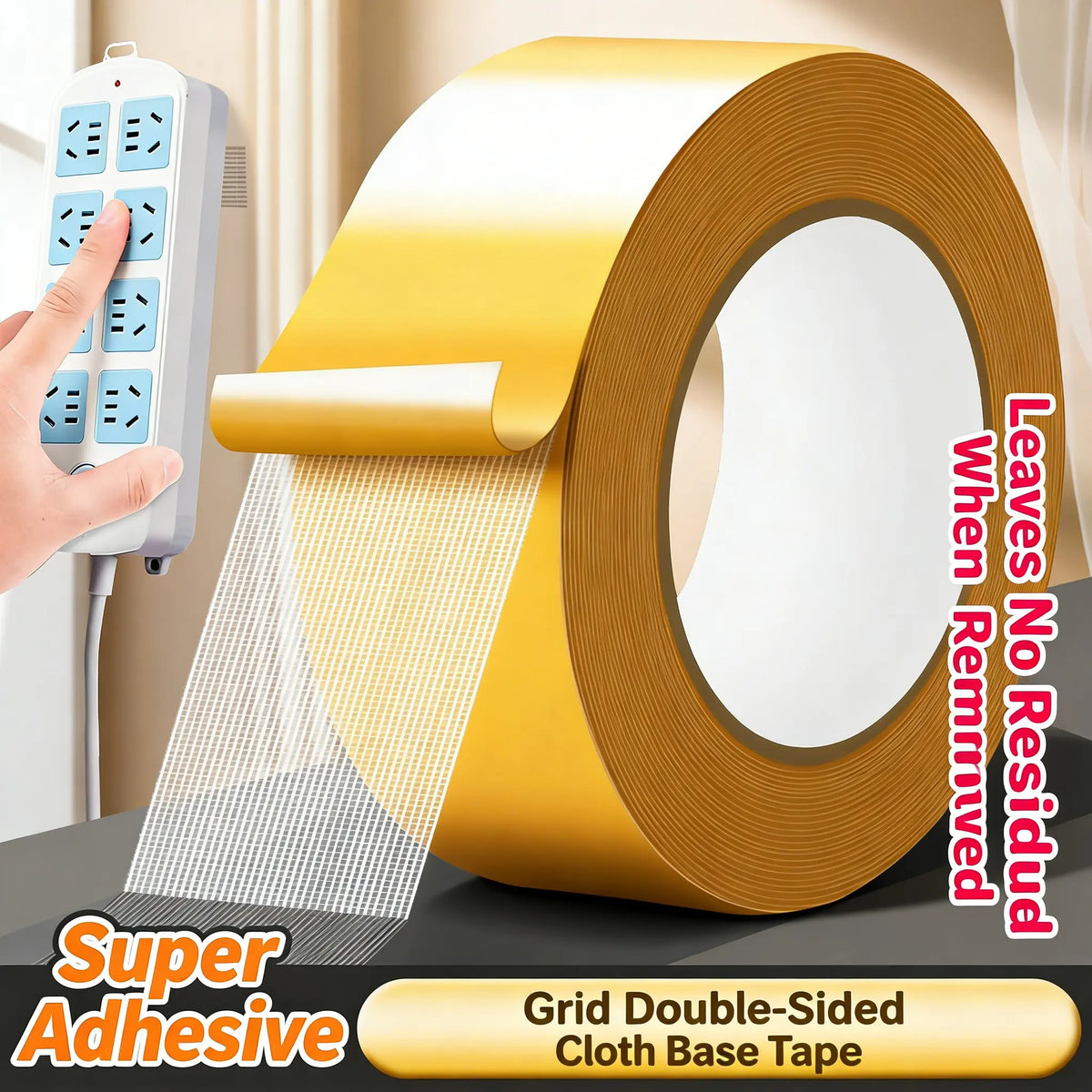 Heavy-Duty Double-Sided Tape - Fiberglass Reinforced Grip For Fast Home Fixes