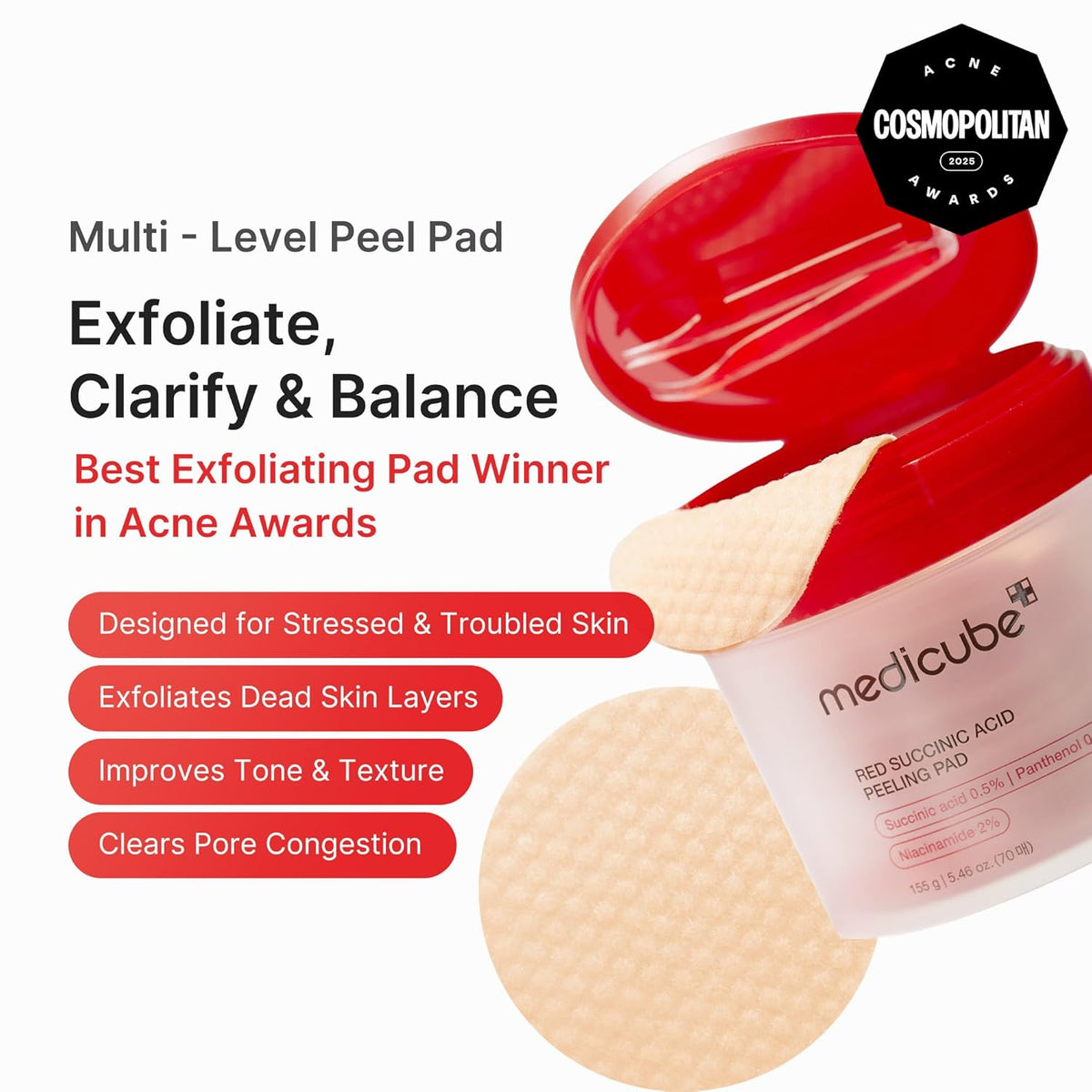 Toner Pads - 3-in-1 Targeted Skincare Formula For Clear Pores & Glass Glow Skin