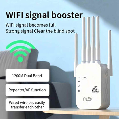 WiFi Extender - 1200Mbps Signal Booster With 6 Antennas For Stronger Home Coverage