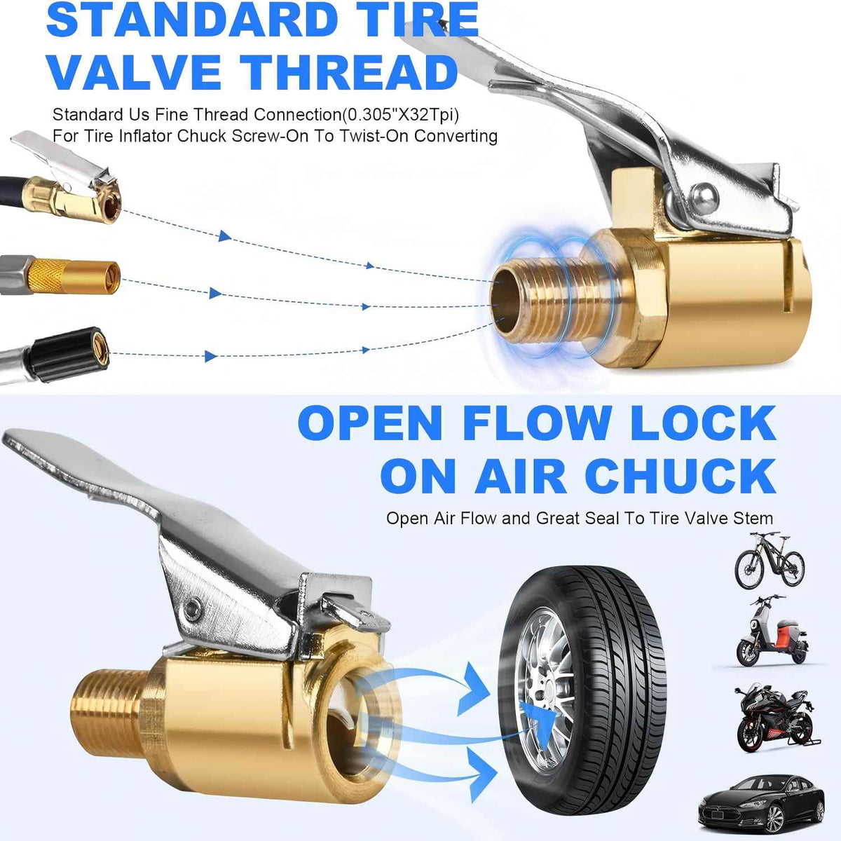 Locking Air Chuck Adapter - Hands-Free Tire Inflation Made Faster