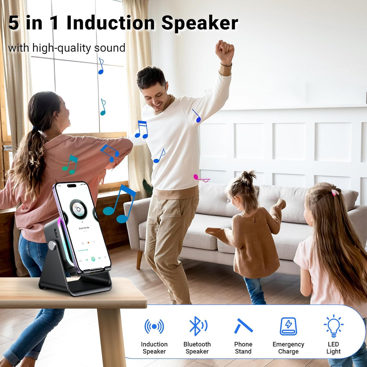 5-in-1 Smart Audio Dock - Wireless Induction Sound Amplification For Hands-Free Entertainment