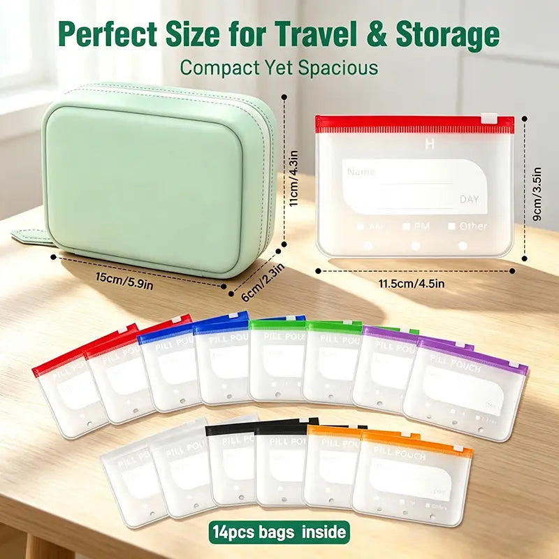 Waterproof Pill Organizer Set - 14-Day Portable Storage System For Easy Daily Organization