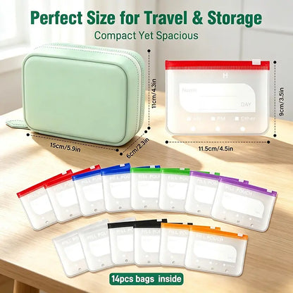 Waterproof Pill Organizer Set - 14-Day Portable Storage System For Easy Daily Organization