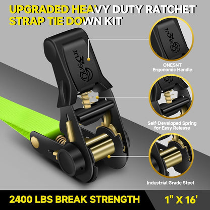 Heavy-Duty Ratchet Tie Down Straps - 1550LB Secure Hold For Safer Cargo Transport