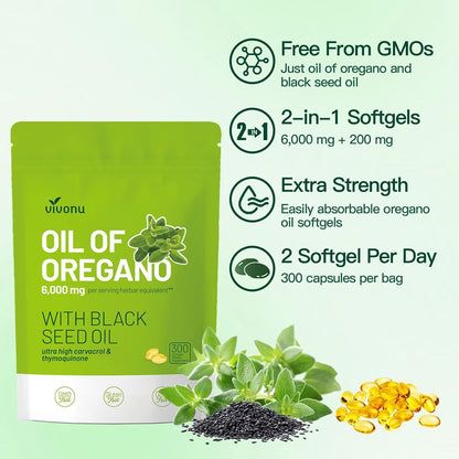 Oregano Oil Capsules - Carvacrol + Black Seed Oil Blend For Daily Wellness Support