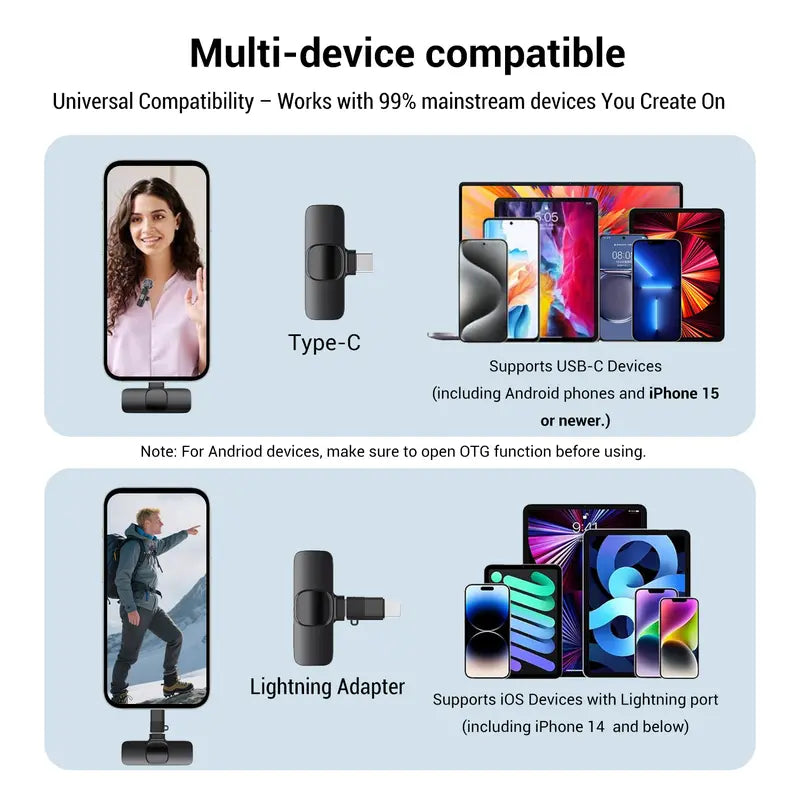 Mini Wireless Lavalier Microphone - Plug & Play Audio For Clearer Phone Videos