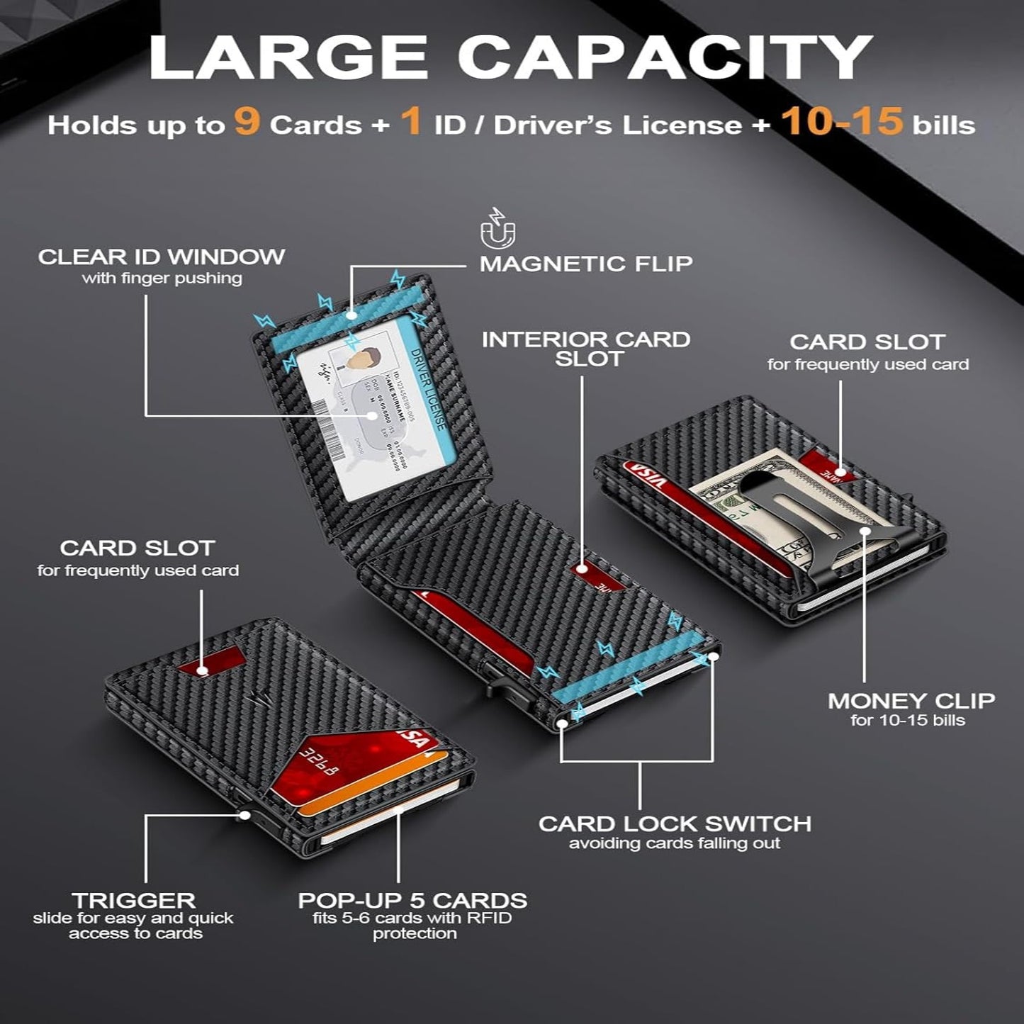 Slim Smart Wallet With Instant Pop-Up Cards