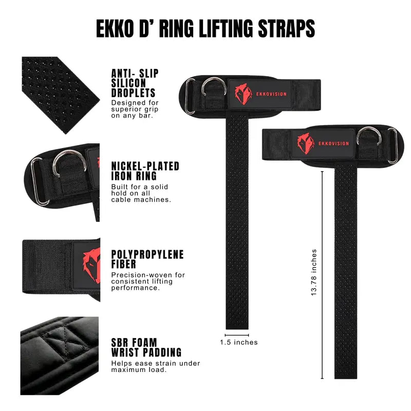 Lifting Straps - Cuffed D-Ring Grip Support For Stronger Heavy Lifts