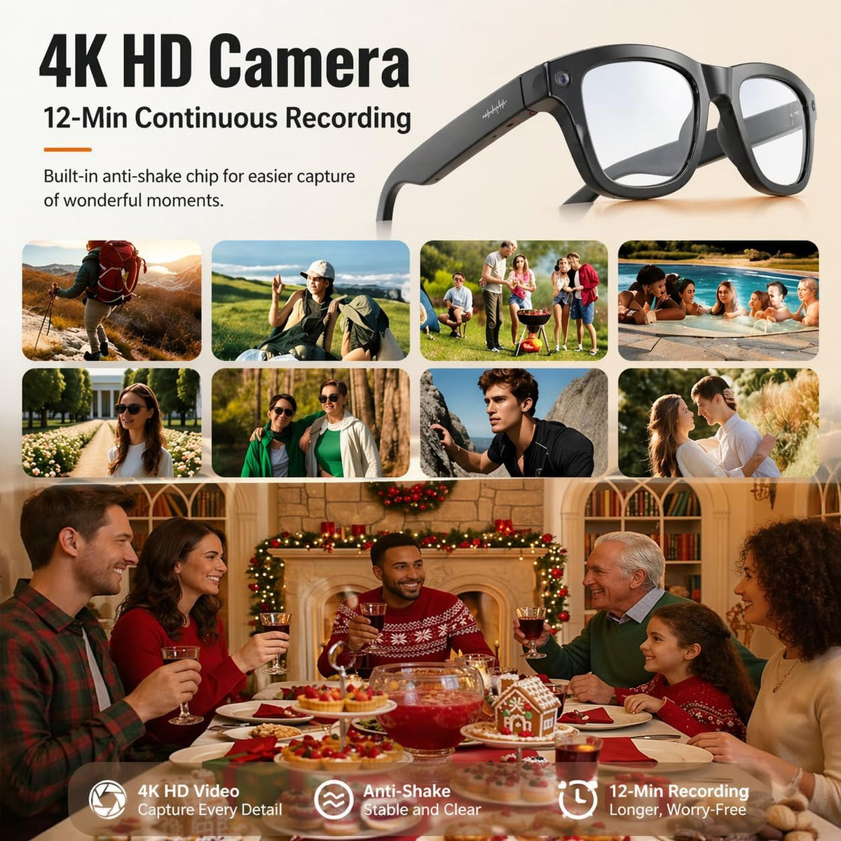 Smart Camera Glasses - Hands-Free POV Recording & AI Translation For Everyday Adventures
