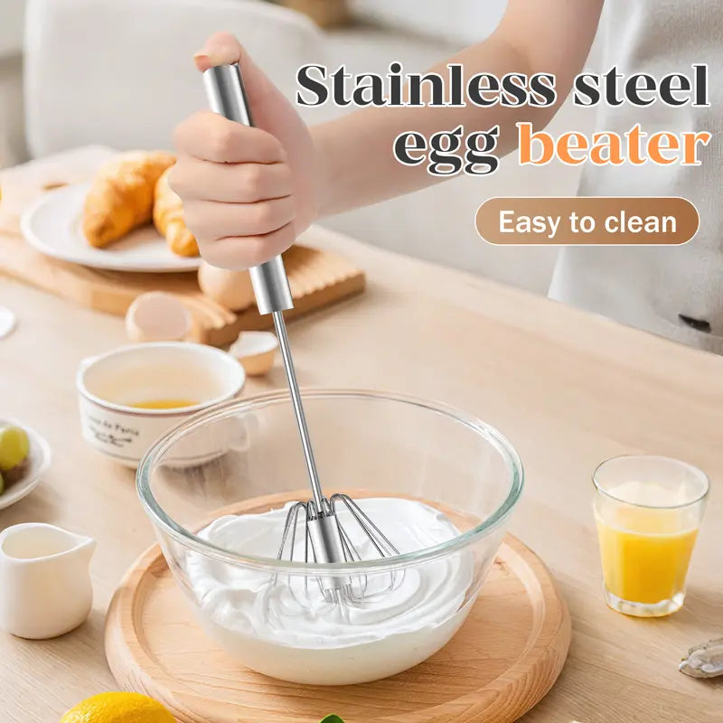 Hand-Push Spinning Whisk - Self-Rotating Stainless Steel Design For Fast Mixing & Easy Cooking