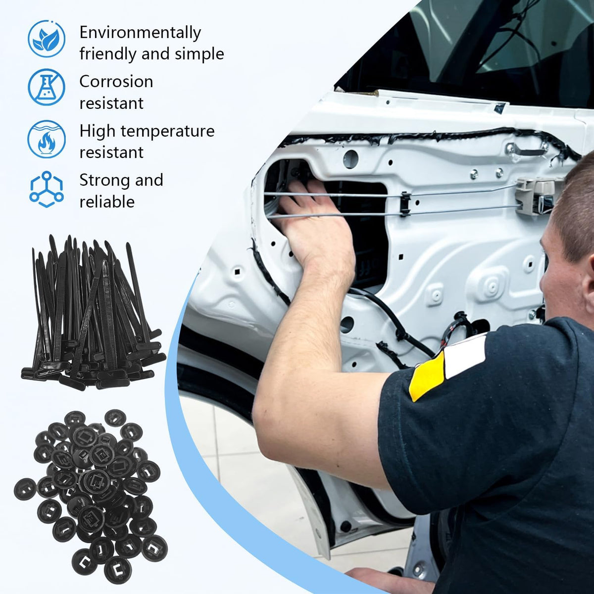Universal Cable Tie Buckle Set - Self-Locking Fasteners For Quick Car & DIY Repairs