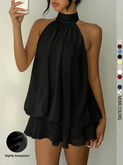 Effortless Backless Halter Flowy One-Piece Jumpsuit