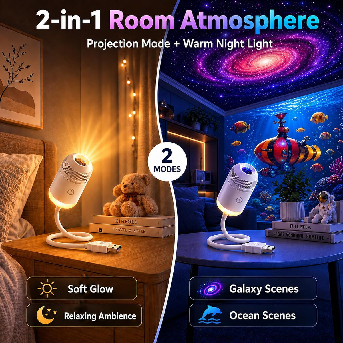 Galaxy Projector Night Light - 12 Dreamy Scenes For an Instant Room Transformation