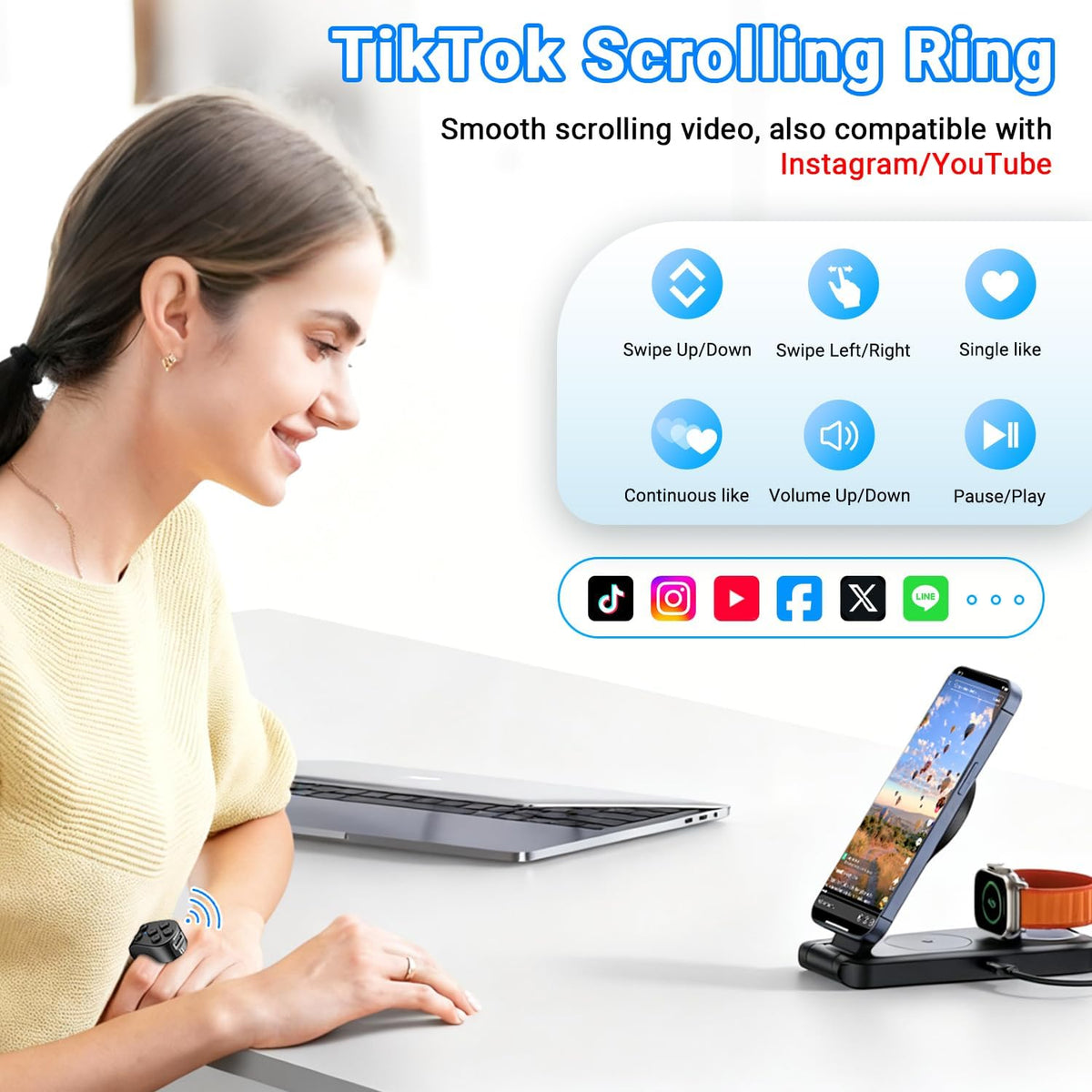 Wireless Scrolling Ring - Hands-Free Control for Videos, Reading & Selfies