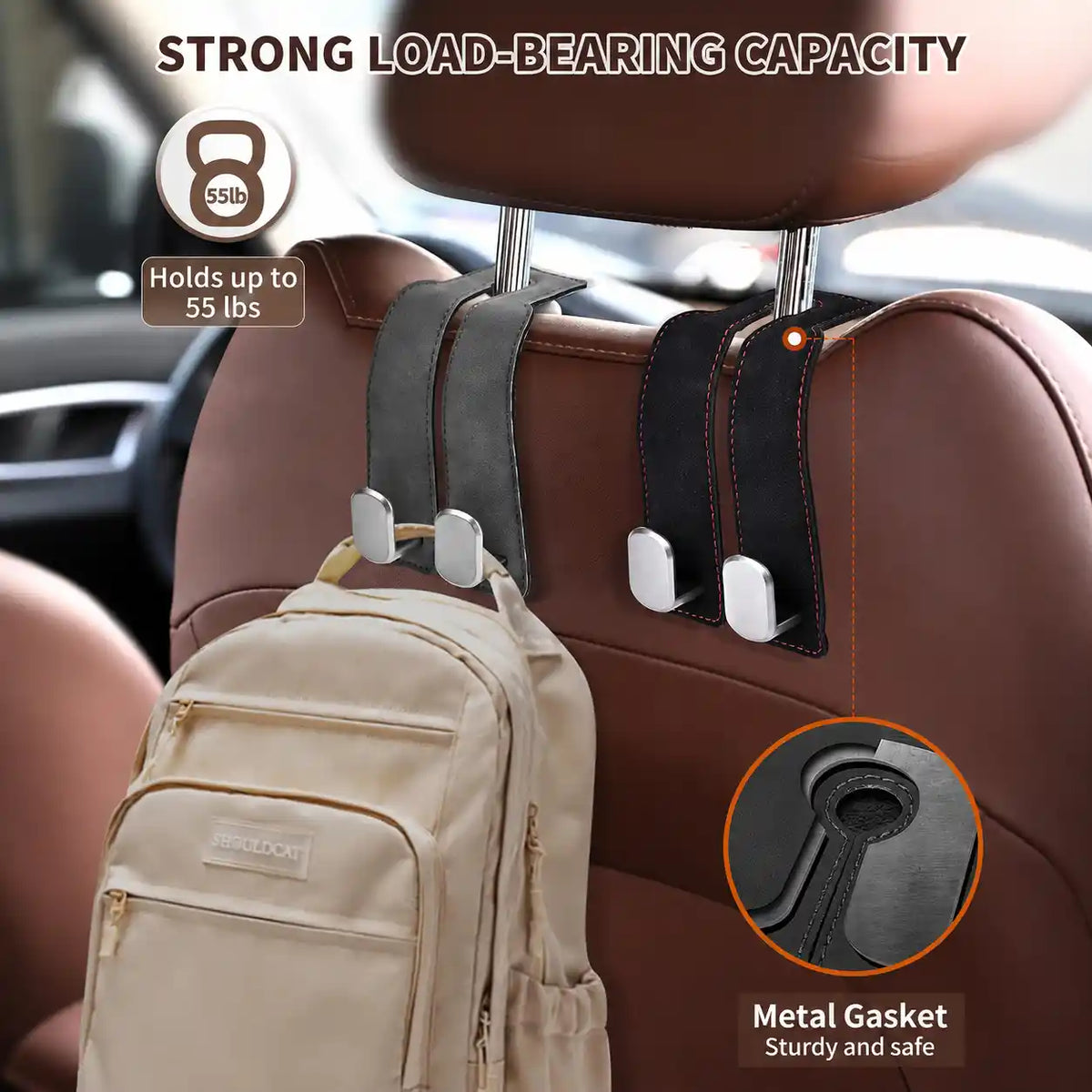 Car Seat Headrest Hooks - Double Hook Design For A Cleaner, Clutter-Free Car