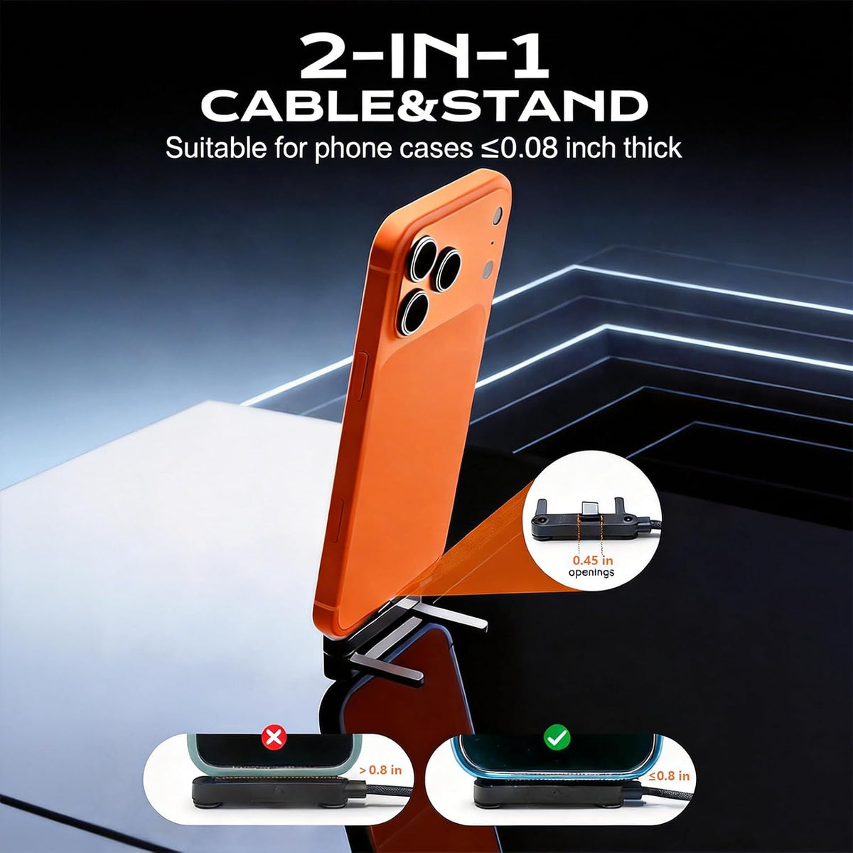 2-in-1 Charging Cable – Built-In Foldable Stand For Hands-Free Charging