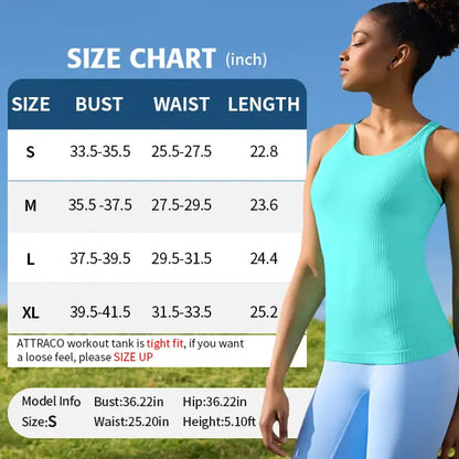 Seamless Ribbed Workout Tank Tops with Built-in Bra Support