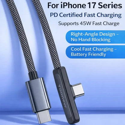45W Right-Angle USB-C Cable - Fast Charging Without Blocking Your Hand