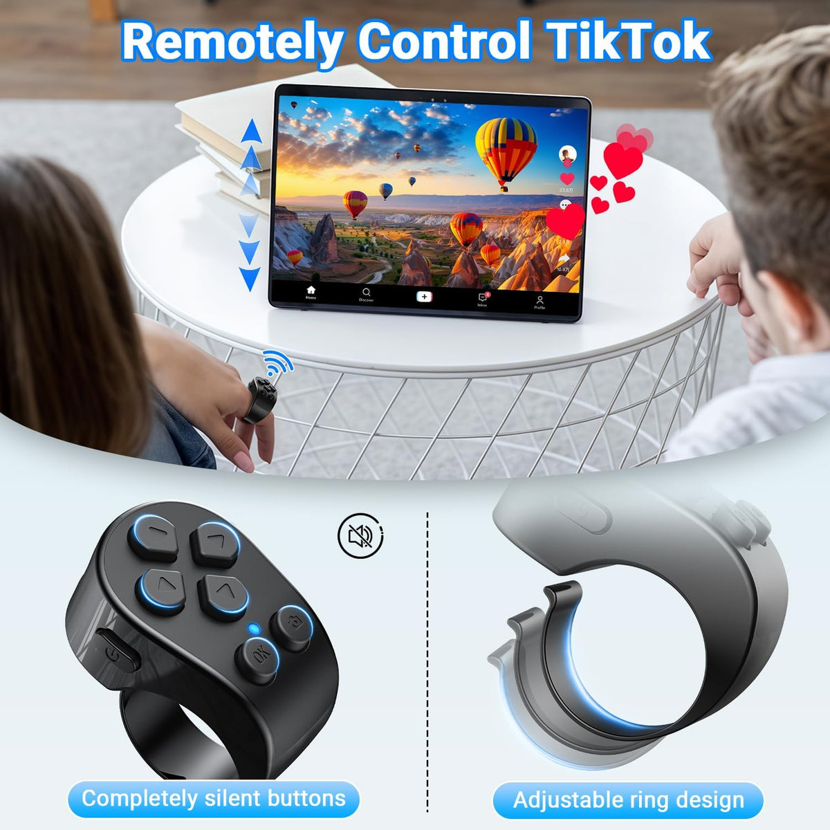Wireless Scrolling Ring - Hands-Free Control for Videos, Reading & Selfies