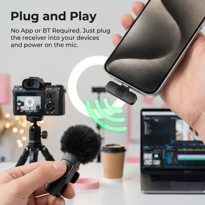 Mini Wireless Lavalier Microphone - Plug & Play Audio For Clearer Phone Videos